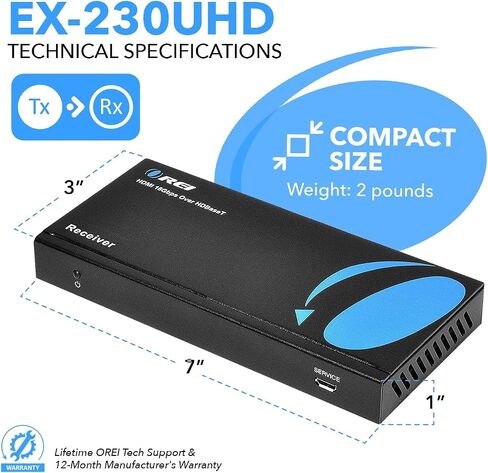 OREI UltraHD HDMI Extender 4K 18G HDBaseT Over Single CAT5e/CAT6 Cable 4K @ 60Hz Upto 230FT with IR Remote 1080P Upto 330 Ft - Power Over Cable - Zero Latency Black in Saudi Arabia