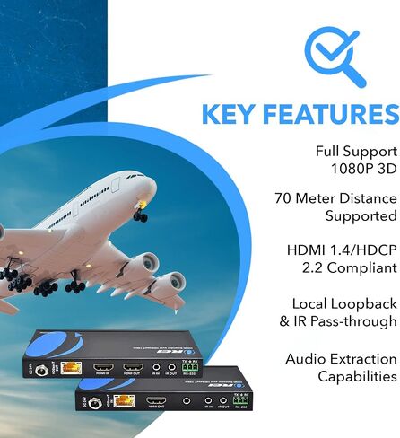 OREI UltraHD HDMI Extender 4K 18G HDBaseT Over Single CAT5e/CAT6 Cable 4K @ 60Hz Upto 230FT with IR Remote 1080P Upto 330 Ft - Power Over Cable - Zero Latency Black in Saudi Arabia