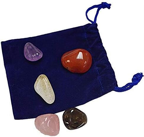 أحجار للقلق والاكتئاب - الكوارتز الوردي، الجمشت، السترين، الكوارتز الدخاني والعقيق - حقيبة حجر كريستال أصلية in Kuwait