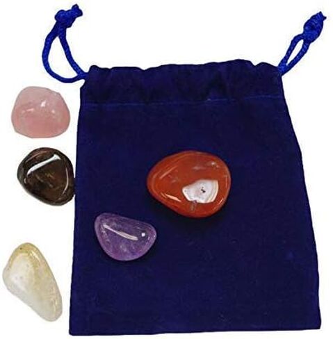 أحجار للقلق والاكتئاب - الكوارتز الوردي، الجمشت، السترين، الكوارتز الدخاني والعقيق - حقيبة حجر كريستال أصلية in Kuwait