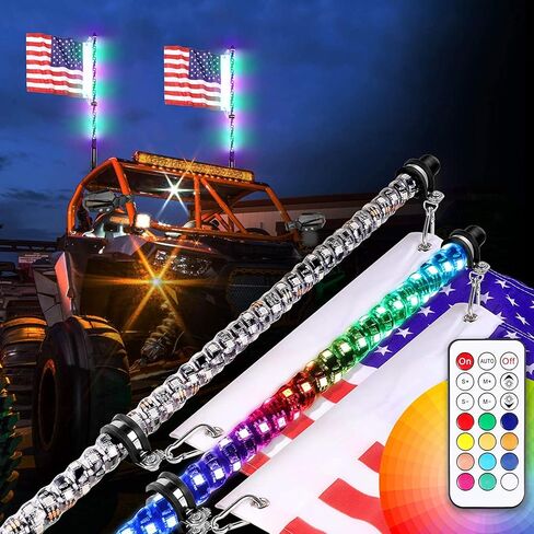 LTEODCHEW 2FT LED RGB Whip Lights 2PCS, Spiral RGBW Chase/Dancing Light with RF Remote, Off-road Warning Lighted Antenna on Roll Cage for UTV ATV Polaris RZR XP1000 Can-am X3 SUV Roof Rav4 Model Y CRV in Saudi Arabia