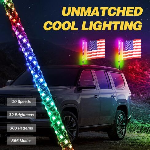 LTEODCHEW 2FT LED RGB Whip Lights 2PCS, Spiral RGBW Chase/Dancing Light with RF Remote, Off-road Warning Lighted Antenna on Roll Cage for UTV ATV Polaris RZR XP1000 Can-am X3 SUV Roof Rav4 Model Y CRV in Saudi Arabia