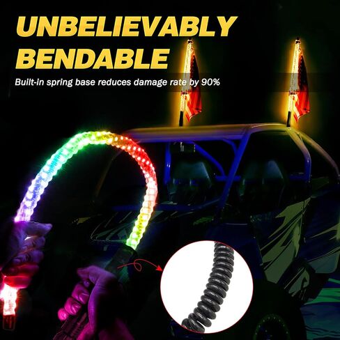 LTEODCHEW 2FT LED RGB Whip Lights 2PCS, Spiral RGBW Chase/Dancing Light with RF Remote, Off-road Warning Lighted Antenna on Roll Cage for UTV ATV Polaris RZR XP1000 Can-am X3 SUV Roof Rav4 Model Y CRV in Saudi Arabia