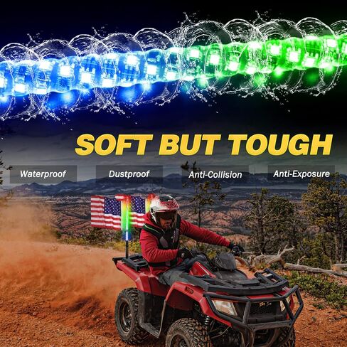 LTEODCHEW 2FT LED RGB Whip Lights 2PCS, Spiral RGBW Chase/Dancing Light with RF Remote, Off-road Warning Lighted Antenna on Roll Cage for UTV ATV Polaris RZR XP1000 Can-am X3 SUV Roof Rav4 Model Y CRV in Saudi Arabia