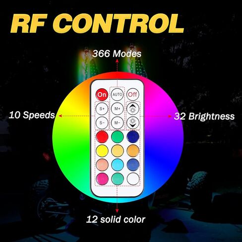 LTEODCHEW 2FT LED RGB Whip Lights 2PCS, Spiral RGBW Chase/Dancing Light with RF Remote, Off-road Warning Lighted Antenna on Roll Cage for UTV ATV Polaris RZR XP1000 Can-am X3 SUV Roof Rav4 Model Y CRV in Saudi Arabia