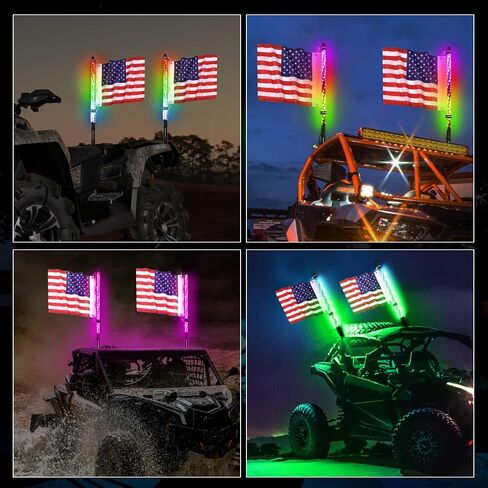 LTEODCHEW 2FT LED RGB Whip Lights 2PCS, Spiral RGBW Chase/Dancing Light with RF Remote, Off-road Warning Lighted Antenna on Roll Cage for UTV ATV Polaris RZR XP1000 Can-am X3 SUV Roof Rav4 Model Y CRV in Saudi Arabia