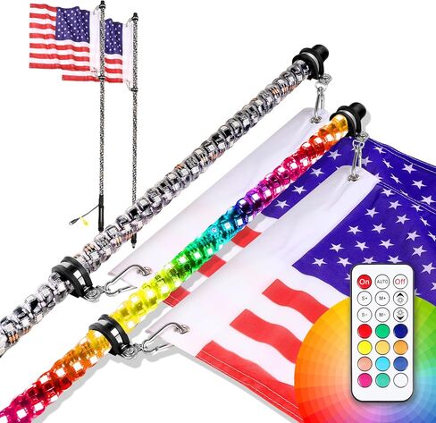 LTEODCHEW 2FT LED RGB Whip Lights 2PCS, Spiral RGBW Chase/Dancing Light with RF Remote, Off-road Warning Lighted Antenna on Roll Cage for UTV ATV Polaris RZR XP1000 Can-am X3 SUV Roof Rav4 Model Y CRV in Saudi Arabia