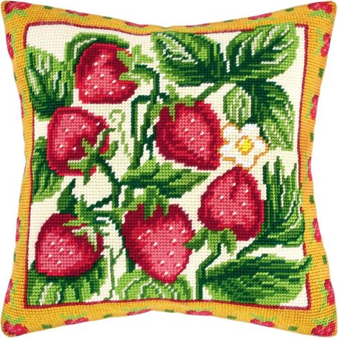 Brvsk Strawberry. Needlepoint Kit. Throw Pillow 16×16 Inches. Printed Tapestry Canvas, European Quality in Saudi Arabia