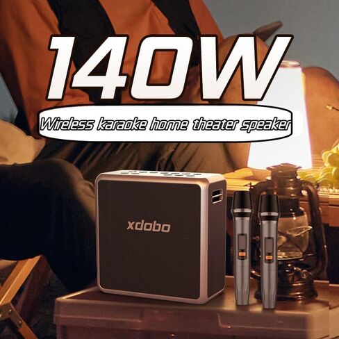 XDOBO 140W Portable Bluetooth Speaker, Wireless Speaker with 2 pcs mirophones for Adult Kid, 3 EQ Modes, Deep Bass, Speakers for Home Theater Party Outdoor Stage Live in Saudi Arabia