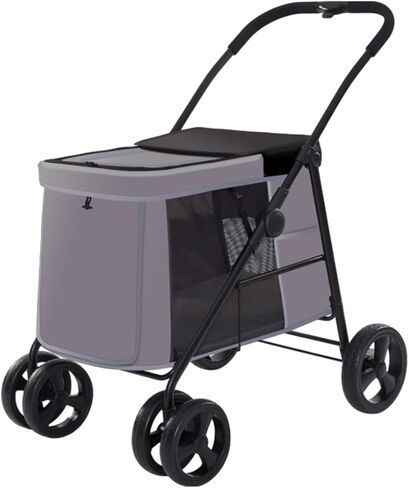 عربة كلب للكلاب الكبيرة، عربة حيوانات أليفة كبيرة للكلاب المتوسطة قابلة للطي والتهوية والفصل والطي وعربة للكلاب مع جيب يصل وزنه إلى 88 رطلاً رمادي in Kuwait