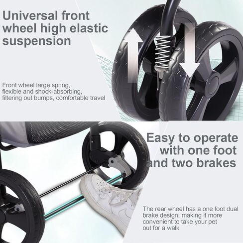 عربة كلب للكلاب الكبيرة، عربة حيوانات أليفة كبيرة للكلاب المتوسطة قابلة للطي والتهوية والفصل والطي وعربة للكلاب مع جيب يصل وزنه إلى 88 رطلاً رمادي in Kuwait