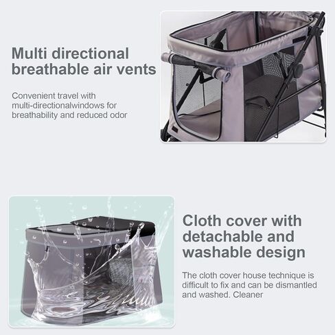 عربة كلب للكلاب الكبيرة، عربة حيوانات أليفة كبيرة للكلاب المتوسطة قابلة للطي والتهوية والفصل والطي وعربة للكلاب مع جيب يصل وزنه إلى 88 رطلاً رمادي in Kuwait