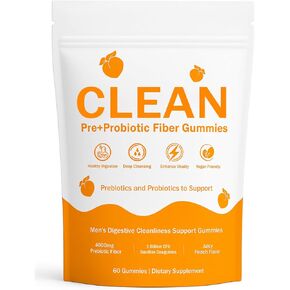 صمغ ألياف البريبايوتك النظيفة للرجال، نكهة الخوخ، صمغ ألياف ما قبل + البروبيوتيك، خالية من السكر، دعم صحة الأمعاء، تحسين الهضم، علكة دعم تنظيف الجهاز الهضمي للرجال، 60 قطعة (1) in Kuwait