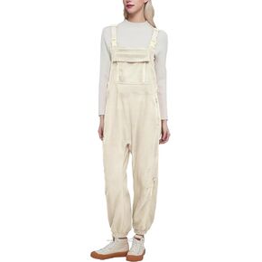 MAYSTEPPE Women's Fleece Warm Overalls Loose Casual Sherpa Jumpsuits Adjustable Strap Winter Outfits Rompers With Pockets in Kuwait