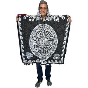 EMISA HOODED ADULT AZTECA PONCHO, CALENDARIO AZTECA, GABAN, MADE IN MEXICO in Saudi Arabia
