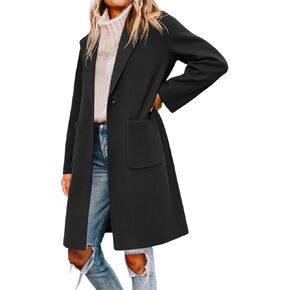 Tankaneo Womens Pea Coat Notched Lapel Single Breasted Long Jacket Winter Casual Trench Coat Outerwear in Saudi Arabia