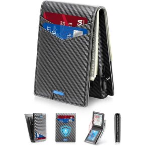 Wallet for Men RFID Wallet with 2 ID Window & Cash Slot, Bifold Slim Minimalist Wallet with Pop Up Card Holder for 12-13 Cards, Front Pocket, Gifts for Men (Carbon Fiber) in Saudi Arabia