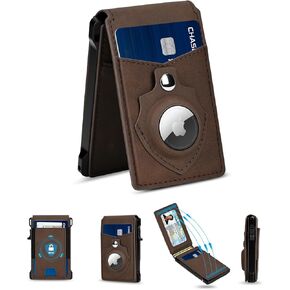 Airtag Wallet for Men, Mens Smart Wallet for Air Tag RFID Blocking, Minimalist Bifold Pop Up Aluminum Credit Card Case Holder 9-13 Cards with ID Window & Stretchable Cash Slot, No Airtag Included in Kuwait