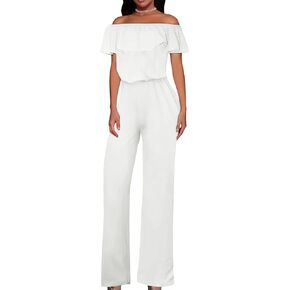 Hybrid & Company Women's Lightweight Off Shoulder Jumpsuit – Stretchy Wide Leg Romper – Casual to Formal One Piece Outfit in Kuwait