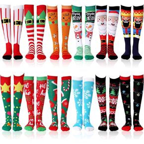 Suhine 12 Pairs Christmas High Socks Holiday Sock Novelty Knee High Socks for Men Women Girls Xmas Gift in Kuwait