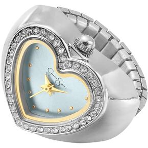 Jessica Simpson Women's Silver Adjustable Ring Watch – Crystal Heart Shaped Bezel, Quartz Analog Mini Dial, Stretch Band Fashion Jewelry Accessory in Saudi Arabia