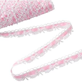 10 Yards White Bow Lace Trim Pink Lace Ribbon Ideal for DIY Crafts Wrapping Ruffle Sewing Supplies Craft for Costume Hat Photo Frame Decoration in Kuwait