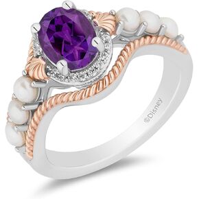 Jewelili Enchanted Disney Fine Jewelry 14K Rose Gold Over Sterling Silver with 1/20 CTTW Diamonds and Amethyst and Fresh Water Pearl Little Mermaid 35th Anniversary Ariel Ring Size 7 in Saudi Arabia