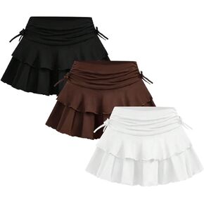 SweatyRocks Girl's 3 Pack Athletic Skirt Ruched Tie Knot Ruffle Layered Short Skirts with Shorts in Saudi Arabia