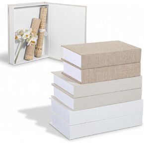 مجموعة 6 قطع من الكتب المزخرفة الصناعية لديكور المنزل، كتب صناعية من الكتان الحديث، صندوق تخزين الكتب المزيفة، صناديق على شكل كتاب لرف رف الكتب، 10.6 بوصة، 8.6 بوصة، 9.8 بوصة ارتفاع (أبيض، كاكي، بيج) in Kuwait