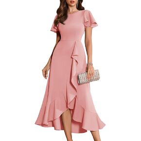 BeryLove Women Formal Party Dress Flutter Short Sleeve Wedding Cocktail Long Evening Dress in Saudi Arabia