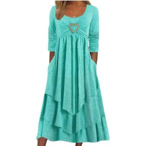 Women's Christmas Swing Crewneck Dress Handkerchief Long Sleeve Maxi Ruffle Ankle Length Dresses in Saudi Arabia