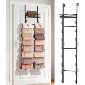 Over the Door Purse Organizer with 16 Hooks and Storage Basket, Wall Mounted Handbag Organizer, Purse Organizer for Closet Holds up to 16 Bags, Purse Holder for Door Has Split Design in Saudi Arabia