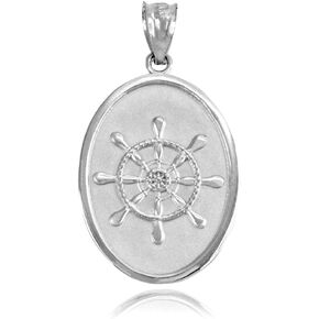 Claddagh Gold Sterling Silver Nautical Ships Wheel Oval Charm Pendant in Saudi Arabia