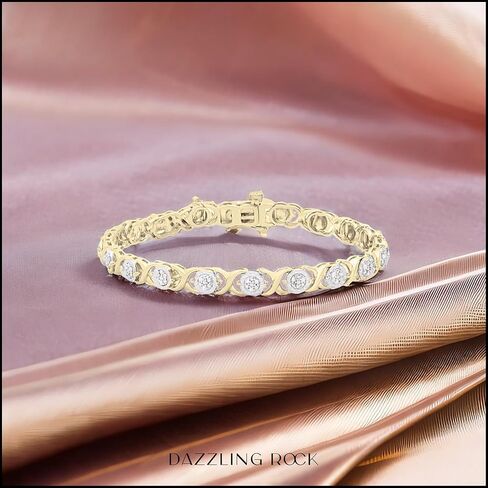 Dazzlingrock Collection 0.25 Carat (ctw) Round Diamond Ladies Cluster Tennis Bracelet, Yellow Gold Plated Sterling Silver in Saudi Arabia