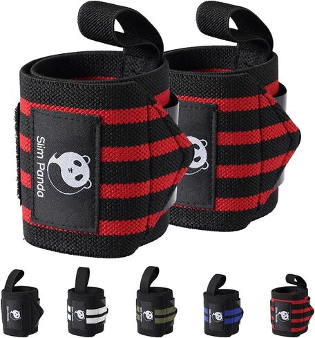 Slim Panda Weightlifting Wrist Wraps- Upgraded Wrist Support with Heavy Duty Thumb Loop for Powerlifting, Bodybuilding, and Weight Lifting Men & Women in Kuwait
