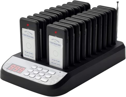 نظام Pager Restaurant ، 16 من أجهزة الاستدعاء اللاسلكية للمطاعم ، مع الاهتزاز ، وميض وجنة ، صناديق المطاعم للكنيسة ، المستشفى ، البار ، الفندق ، شاحنة (أسود) in Kuwait