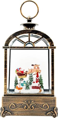 Christmas Snow Globe Lantern, Vintage Window-Style Water Lantern with Music, Glitter Swirl & 6H Timer, Santa Sleigh Scene, USB or Battery Powered Holiday Décor in Saudi Arabia