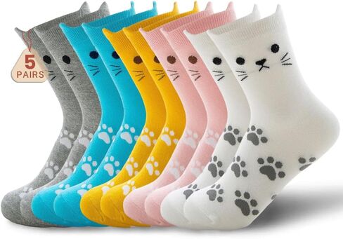 Women’s Cat Crew Socks Cute Animal Novelty Socks Funny Ear Claw Paw Gifts for Lovers Birthday Stocking School Girl Daily Sock in Saudi Arabia