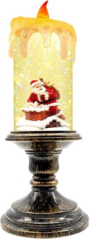 Christmas Snow Globe Lantern, Vintage Window-Style Water Lantern with Music, Glitter Swirl & 6H Timer, Santa Sleigh Scene, USB or Battery Powered Holiday Décor in Saudi Arabia