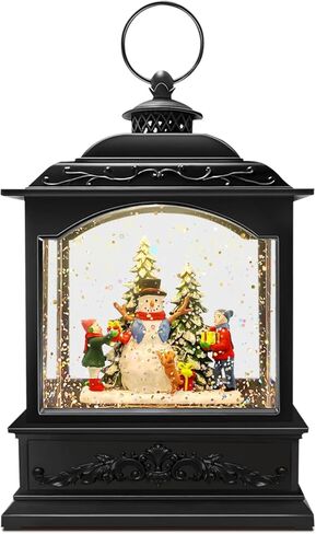 Christmas Snow Globe Lantern, Vintage Window-Style Water Lantern with Music, Glitter Swirl & 6H Timer, Santa Sleigh Scene, USB or Battery Powered Holiday Décor in Saudi Arabia