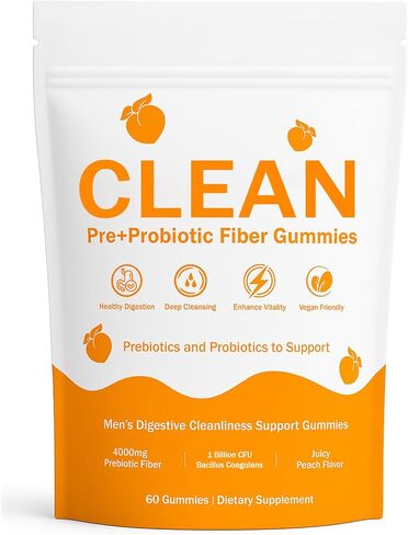 صمغ ألياف البريبايوتك النظيفة للرجال، نكهة الخوخ، صمغ ألياف ما قبل + البروبيوتيك، خالية من السكر، دعم صحة الأمعاء، تحسين الهضم، علكة دعم تنظيف الجهاز الهضمي للرجال، 60 قطعة (1) in Kuwait