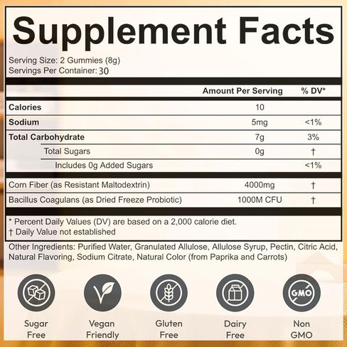 صمغ ألياف البريبايوتك النظيفة للرجال، نكهة الخوخ، صمغ ألياف ما قبل + البروبيوتيك، خالية من السكر، دعم صحة الأمعاء، تحسين الهضم، علكة دعم تنظيف الجهاز الهضمي للرجال، 60 قطعة (1) in Kuwait