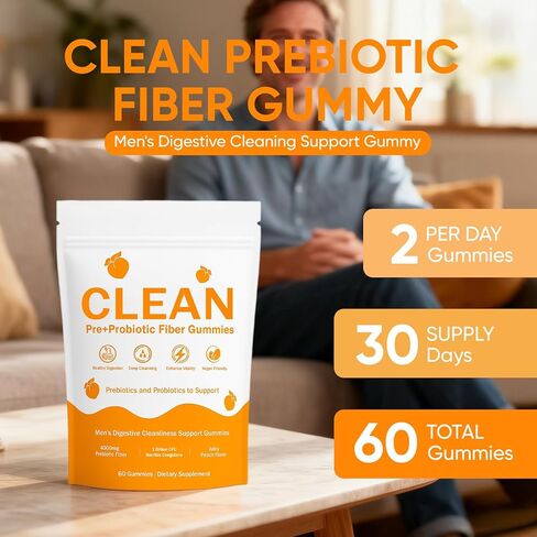 صمغ ألياف البريبايوتك النظيفة للرجال، نكهة الخوخ، صمغ ألياف ما قبل + البروبيوتيك، خالية من السكر، دعم صحة الأمعاء، تحسين الهضم، علكة دعم تنظيف الجهاز الهضمي للرجال، 60 قطعة (1) in Kuwait