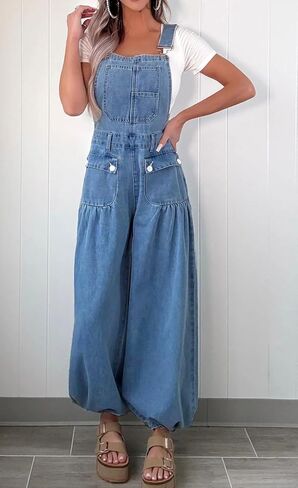 loveimgs Women Versatile Baggy Denim Bib Overalls Wide Leg Jean Jumpsuit Palazzo Pans Cargo Barrel Overall Loose Romper Y2k in Saudi Arabia