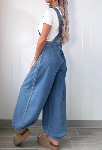 loveimgs Women Versatile Baggy Denim Bib Overalls Wide Leg Jean Jumpsuit Palazzo Pans Cargo Barrel Overall Loose Romper Y2k in Saudi Arabia