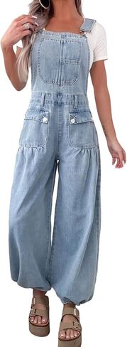 loveimgs Women Versatile Baggy Denim Bib Overalls Wide Leg Jean Jumpsuit Palazzo Pans Cargo Barrel Overall Loose Romper Y2k in Saudi Arabia