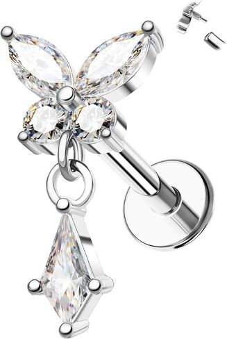 Jewseen 16G Dangle Cartilage Piercing Jewelry Internally Thread Helix Tragus Conch Earring Studs 316L Surgical Steel Helix Piercing Jewelry Butterfly Flat Back Nose Labret Stud in Saudi Arabia