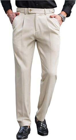 GORGLITTER Men's Pleated Low Rise Waisted Dress Pants Straight Leg Trousers Work Slacks Pants Business Casual Outfits in Saudi Arabia