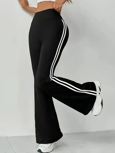 Pants for Women Striped Bell Bottoms High Waist Yoga Leggings Stripes Flared Trousers Wide Leg Yoga Pants in Saudi Arabia