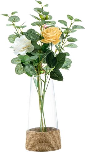 MyGift 10-Inch Modern Clear Round Tapered Glass Decorative Vase with Gold Tone Hammered Metal Base Accent, Table Centerpiece Flower Vase, Gift Idea for Mom in Saudi Arabia